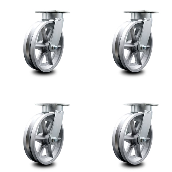 Service Caster 8 Inch Kingpinless V Groove Semi Steel Wheel Swivel Top Plate Caster, 4PK SCC-KP30S820-VGR-4 - main